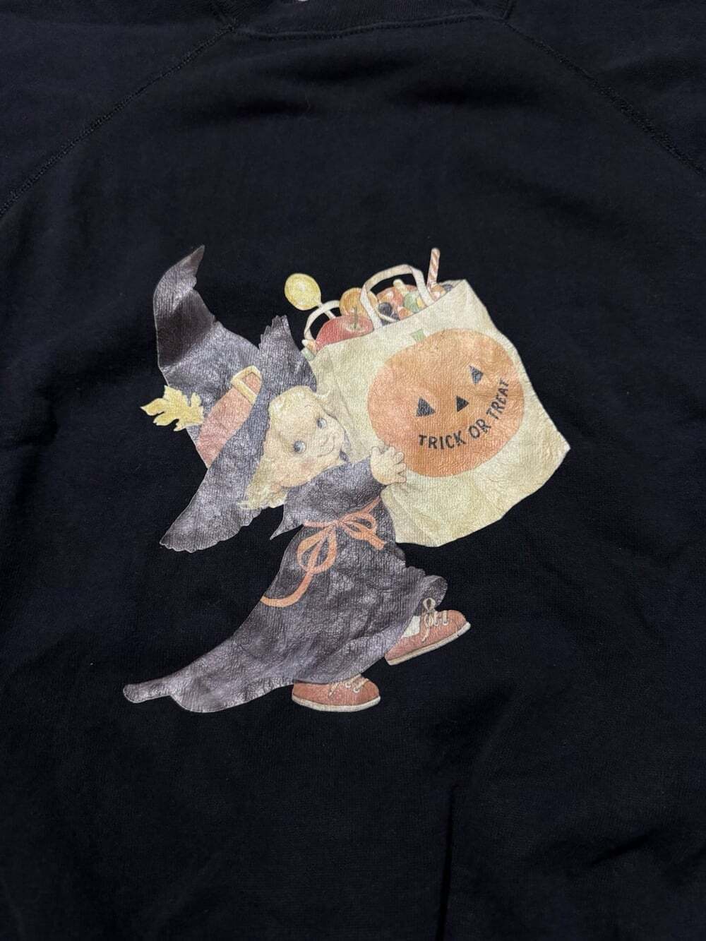 Vintage 90s Hanes Her Way Halloween Witch Trick or Treat Sweatshirt Black M USA